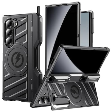 spoovcto Armor Magnetic Case for Samsung Galaxy Z Fold 6 with S Pen Holder Fit for Magsafe Builtin Kickstand Privacy Screen Protector Hinge Protection Shockproof Heavy Duty ZFold 6 Phone Cover Black
