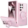 Zalinbo Compatible with Samsung Galaxy S22 S23 Ultra Case with 360Rotatable Magnetic Ring Stand Compatible with MagSafe Military Protection Shockproof Translucent Phone CasePink