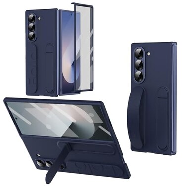 XIMAND for Samsung Galaxy Z Fold 7 Protect Case with Wristband StandBulitin Screen Lens Protection Shockproof Full Body Drop Fall ProtectionBlue