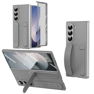 XIMAND for Samsung Galaxy Z Fold 7 Protect Case with Wristband StandBulitin Screen Lens Protection Shockproof Full Body Drop Fall ProtectionGrey