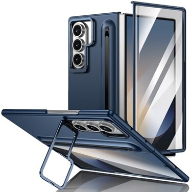 XIMAND for Samsung Galaxy Z Fold 7 Protect Case with Slim S Pen Slot Capacitance Pen Lens Stand and Bulitin Screen Protection Full Body Drop Fall ProtectionDarkBlue