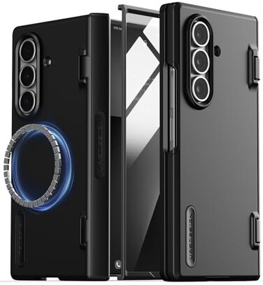VRS DESIGN Terra Guard Modern for Galaxy Z Fold 7 2025 Magnetic Phone Case with Builtin Screen Protector Rugged Dual Layer Protection SpringLoaded Hinge Cover Matte Black