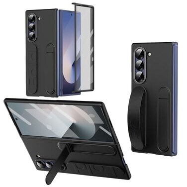 XIMAND for Samsung Galaxy Z Fold 7 Protect Case with Wristband StandBulitin Screen Lens Protection Shockproof Full Body Drop Fall ProtectionBlack