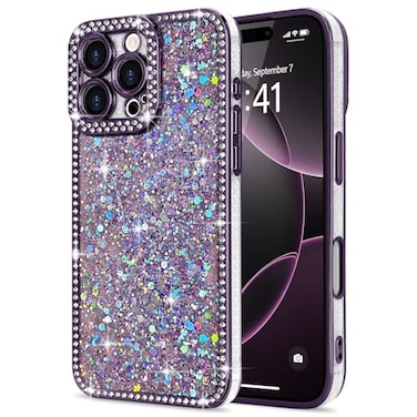 Lafunda for iPhone 16 Pro Max Case Glitter Luxury Shiny Bling Sparkly Bumper Cover with Crystal Diamonds for Women Girls Soft Slim Shockproof Protective Phone Case for iPhone 16 Pro Max 69 Purple