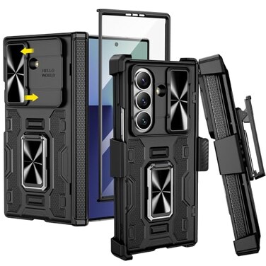 VEGO for Galaxy Z Fold 7 Case with Belt Clip Holster 360Ring Magnetic Kickstand Camera Cover Front Screen Protector Hinge Protection Shockproof Armor Case for Samsung Z Fold 7 Black