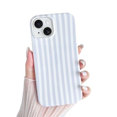 Yeddabox for iPhone 14 Case Cute Striped Phone Case Soft TPU Slim Shockproof Phone Cover for Women Girls Blue and White