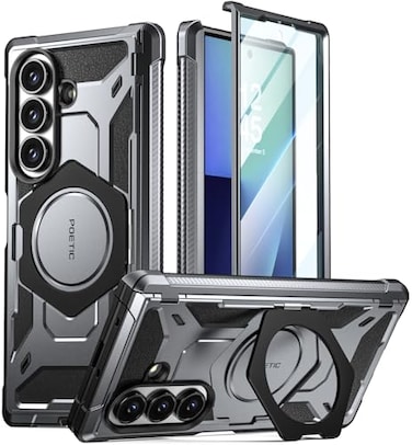 Poetic Spartan for Samsung Galaxy Z Fold 7 Case Hinge ProtectionMagnetic Ring Adjustable StandBuiltin Screen ProtectorCompatible with MagSafe FullBody Rugged Phone Case Metallic Gun Metal