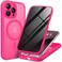 BERFY for iPhone 14 Pro Max Case Compatible with MagSafe Builtin Privacy Screen Protector Camera Protection Shockproof Full Body Phone Case 67 Translucent Hot Pink