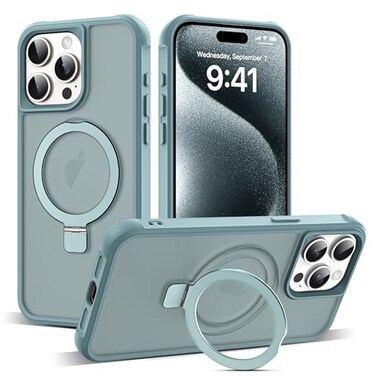 SKYLMW Compatible with iPhone 15 Pro Case with Invisible Magnetic ORing Stand Translucent Case for iPhone 15 Pro 61 Compatible with MagSafeGreat Grip Feeling Blue