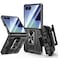 VEGO for Galaxy Z Flip 7 Case 360 Rotatable Ring Kickstand Belt Clip Holster Tempered Glass Camera Screen Protector Hinge Protection Shockproof Case for Samsung Flip 7 5G Black