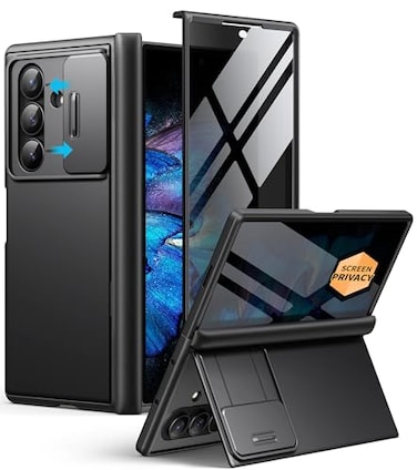 BERFY for Z Fold 7 Case with Privacy Screen Protector Anti Spy Hidden Kickstand Slide Camera Cover Hinge Protective Full Body Shockproof Phone Case for Samsung Galaxy Z Fold 7 Black