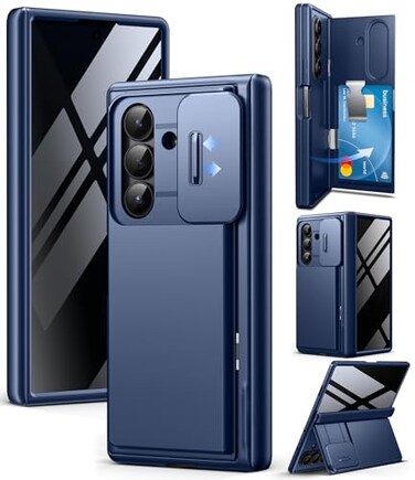 TONGATE Wallet for Z Fold 7 Case with Privacy Screen Protector 4Card HolderAnti Spy Builtin Large Stand Slide Camera Cover Z7 Shockproof Phone Case for Samsung Galaxy Z Fold 7 2025 8 Blue