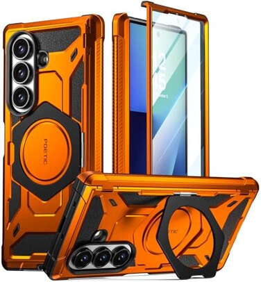 Poetic Spartan for Samsung Galaxy Z Fold 7 Case Hinge ProtectionMagnetic Ring Adjustable StandBuiltin Screen ProtectorCompatible with MagSafe FullBody Rugged Phone Case Metallic Orange