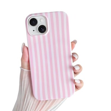 Yeddabox for iPhone 13 Case Cute Striped Phone Case Soft TPU Slim Shockproof Phone Cover for Women Girls Pink