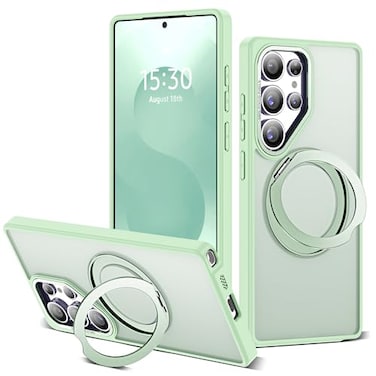 Zalinbo for Samsung Galaxy S25 Ultra Case with 360Rotatable Magnetic Ring Stand Compatible with MagSafe Military Protection Shockproof Matte Translucent Phone Cases for S25 Ultra 69Green