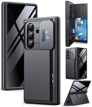 TONGATE Wallet for Z Fold 7 Case with Privacy Screen Protector 4Card HolderAnti Spy Builtin Large Stand Slide Camera Cover Z7 Shockproof Phone Case for Samsung Galaxy Z Fold 7 2025 8 Black