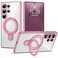 ETPESOK Compatible with Samsung Galaxy S25 Ultra Case with Magnetic Ring Stand Compatible with MagSafe Full Camera Lens Protector Plating Clear Phone Case for S25 Ultra 69 Pink