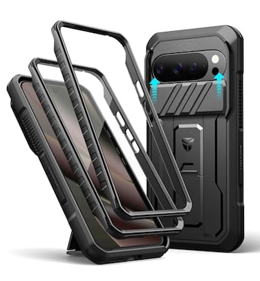 Dexnor for Google Pixel 10 Pro XL Case with Slide Camera Cover 2 Front Frames Builtin Screen Protector Kickstand FullBody Shockproof Protective Cover Rugged Bumper CasesBlack2025