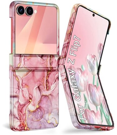 Btscase for Samsung Galaxy Z Flip 7 CaseBuilt in Front Screen ProtectorGold Glitter Marble Pattern Hard PC Slim Shockproof Full Body Drop Protective Case for Galaxy Z Flip 7 5G 2025 Rose Gold