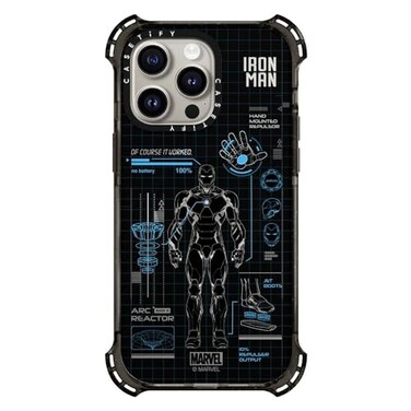 CASETiFY Bounce iPhone 15 Pro Max Case Iron Man CoLab 6X Military Grade Drop Tested 213ft Drop ProtectionCompatible with Magsafe Iron Man Blue Print Tech Blue Clear Black