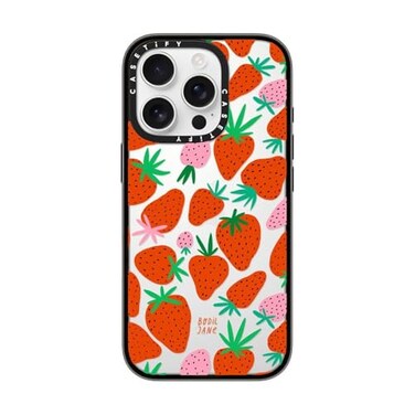 CASETiFY Compact iPhone 16 Pro Case 4 ft 2X Military Grade Drop ProtectionSlimLightweight Strawberries Clear Black