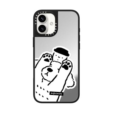 CASETiFY Mirror iPhone 16 Plus Case Reflective 49 ft 1X Military Grade Drop ProtectionCompatible with Magsafe Dog Loves Coffee Silver on Black