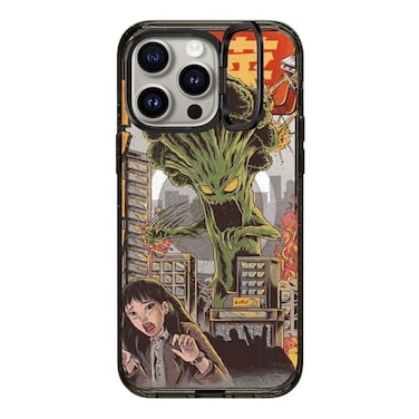 CASETiFY Impact Ring Stand Case for iPhone 15 Pro Max 3X Military Grade Drop Tested 66ft Drop ProtectionCompatible with Magsafe Art Prints Broccozilla Clear Black