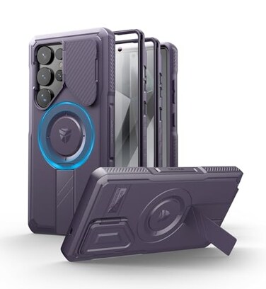 Dexnor for Samsung Galaxy S25 Ultra Case with Camera Cover Adjustable Kickstand Builtin Screen Protector Magnetic Rugged Shockproof Bumper Cases Heavyduty Protective Cover 2025Phantom Purple