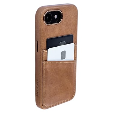 Dockem Genuine Leather Card Case for iPhone 17e iPhone 16e Stitchedon Wallet with 2 Holder Slots Light Brown M2GL