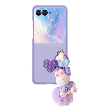Fourmor for Motorola Razr Plus 2024Razr Plus 2025 Phone Case Cute Plush Toy Phone Charm Shell Frosted PC Back Soft Silicone Bumper Shockproof Girly Protective Case for Motorola Razr 5050 Ultra