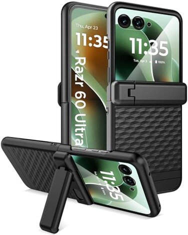 Miimall Thin Cover for Motorola Razr Ultra 2025 Case with Screen Protector Stand Hinge ProtectionFull Body Protection NonSlip AntiScratch Hard Phone Case for Razr 60 Ultra Shockproof Black
