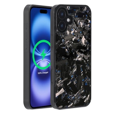 molzar Grip Series for iPhone 16 Plus Case with Real Forged Carbon Fiber Grippy Edges Design Builtin Magnets Compatible with MagSafe Chargers and Accessories Glossy BlackBlue