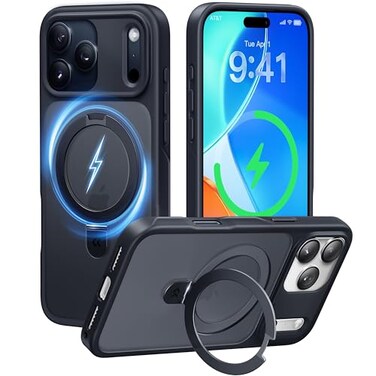 CASEKOO UltraMagnetic Stand for iPhone 17 Pro Case Military Drop Protection Compatible with MagSafe Shockproof Translucent Matte Slim Ring for iPhone 17 Pro Phone Case 63 Black