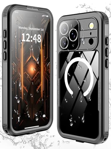 GOLDJU Magnetic for iPhone 17 Pro Max CaseWaterproof Builtin Screen Camera ProtectorIP68 Underwater Full Body 16FT Military Dropproof Shockproof Case for 17 Pro Max 69 Black