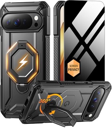 TONGATE for Pixel 10 Pro CasePixel 10 Case with 360 Spin Magnetic Stand Compatible with MagSafe Privacy Screen Protector Military Grade Protection for Google 10Pro Phone Case Black