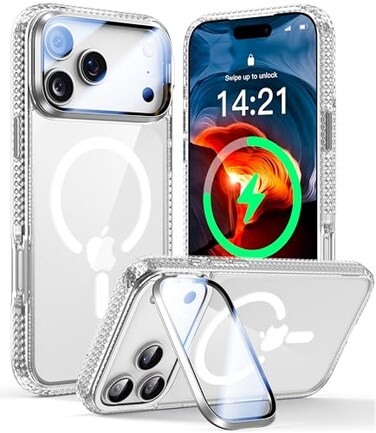 VOFATA Upgraded Full Camera Protection for iPhone 17 Pro Max Case with Camera Cover Stand Fit for MagSafe10FT MilGrade Protection Transparent Magnetic iPhone 17 Pro Max Phone Case Clear