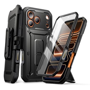 SUPCASE for iPhone 17 Pro Case with Camera Control Button Unicorn Beetle Pro Builtin Kickstand Screen Protector MilitaryGrade Protection Full Body Heavy Duty Phone Case Black