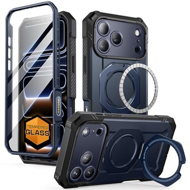 SUPCASE for iPhone 17 Pro Max Case UBGrip Pro Builtin Tempered Glass Screen Protector Stand Camera Control Cover Compatible with MagSafe Full Body Heavy Duty Magnetic Phone Case Azure