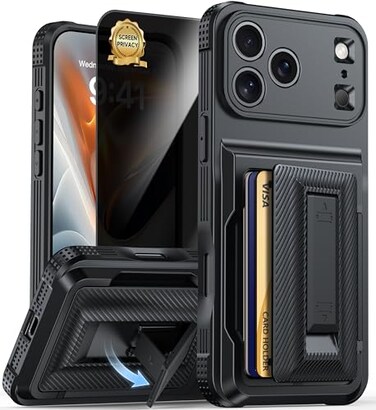 BUSCBEAR for iPhone 17 Pro Max Case Wallet with Card Holder 45Cards 1 Privacy Screen ProtectorRFID BlockingKickstandMilitary Drop Protection Full Camera Protection Wallet Case for iPhone 17 Pro Max