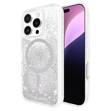 Case-Mate CaseMate iPhone 16 Pro Case Compatible with MagSafe Sparkly Liquid Glitter Phone Case with 12ft Drop Protection Premium Magnetic Cover for iPhone 16 Pro Silver Waterfall