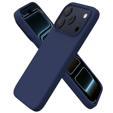 ORNARTO Compatible with iPhone 17 Pro Case 63 Slim Liquid Silicone 4 Layers Full Covered Soft Gel Rubber Shockproof Cover Protective Phone Case for iPhone 17 ProNavy Blue