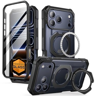 SUPCASE for iPhone 17 Pro Max Case UBGrip Pro Builtin Tempered Glass Screen Protector Stand Camera Control Cover Compatible with MagSafe Full Body Heavy Duty Magnetic Phone Case Black
