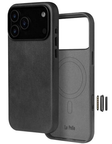 Le Pelle Handcrafted Premium Italian Leather Case for iPhone 17 Pro Max Builtin Camera Control Compatible with Magsafe TwoTone Effect with Unique Patina Over Time Black