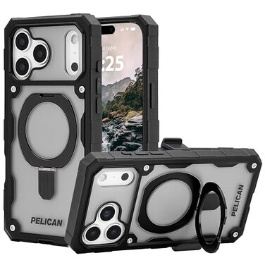 Pelican Shield iPhone 17 Pro Max Case Compatible with MagSafe Rugged Phone Case w 21ft MilitaryGrade Drop Protection Heavy Duty Phone Cover with Builtin Stand for iPhone 17 Pro Max Smoke