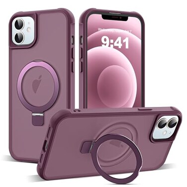 SKYLMW Compatible with iPhone 12 Case iPhone 12 Pro Case with Invisible Magnetic ORing Stand Translucent Phone Cases 61 Compatible with MagSafeGreat Grip Feeling Wine Red