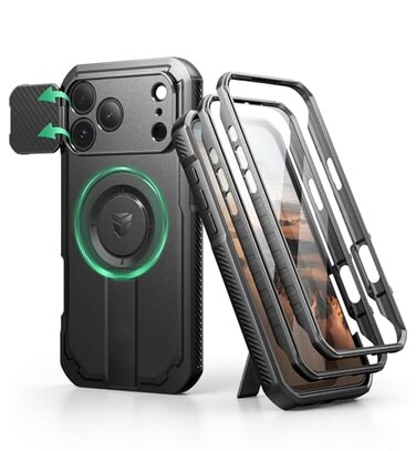Dexnor for iPhone 17 Pro Max Case 2 Front Frame Builtin Flip Camera Cover Kickstand Compatible with MagSafe HeavyDuty Shockproof Portection Case with Screen Protector 69 inch Black