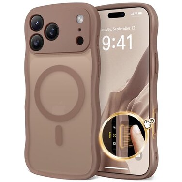 CAPRARO Magnetic for iPhone 17 Pro Max Case for Women Girls Upgraded Full Camera Protection Compatible with MagSafe Cute Wave Translucent Matte Phone Case for iPhone 17 Pro Max Brown