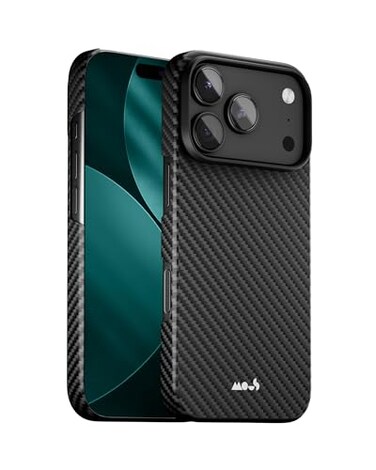 Mous for iPhone 17 Pro Case Slim Compatible with MagSafe Super Thin Magnetic Phone Cover Compatible with iPhone 17 Pro Carbon Fibre Black