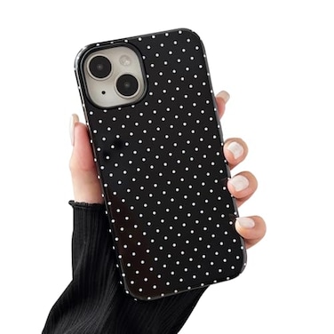 Sayoaho Compatible with iPhone 15 Case Fashion Cute Polka Dot Pattern Aesthetic Design for Women Soft TPU and Hard Back Shockproof Phone Case for iPhone 15 61 inch Black