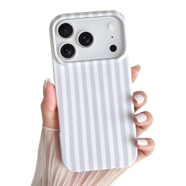Yeddabox for iPhone 17 Pro Case Cute Striped Phone Case Soft TPU Slim Shockproof Phone Cover for Women Girls Blue and White
